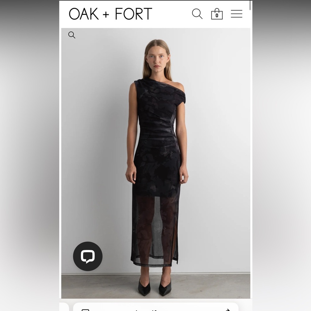 USED ONCE! OAK+FORT FLORAL PRINT OFF SHOULDER MIDI DRESS (Coffee Bean Floral)